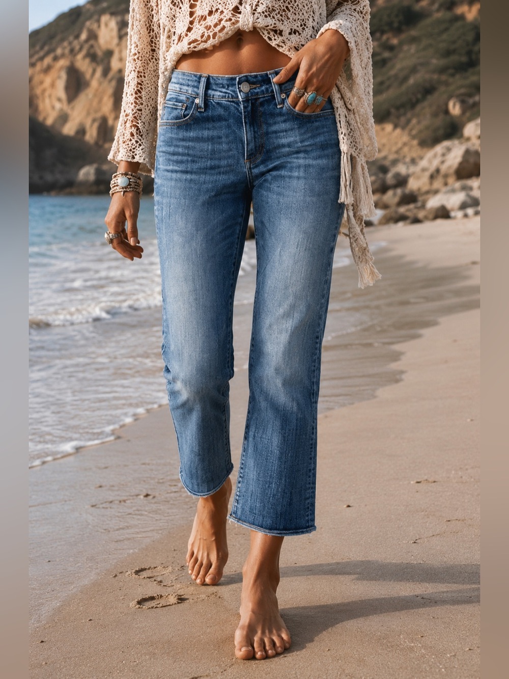 Driftwood Taylor Jeans Size 27 Premium Denim Medium Wash Relaxed Cropped